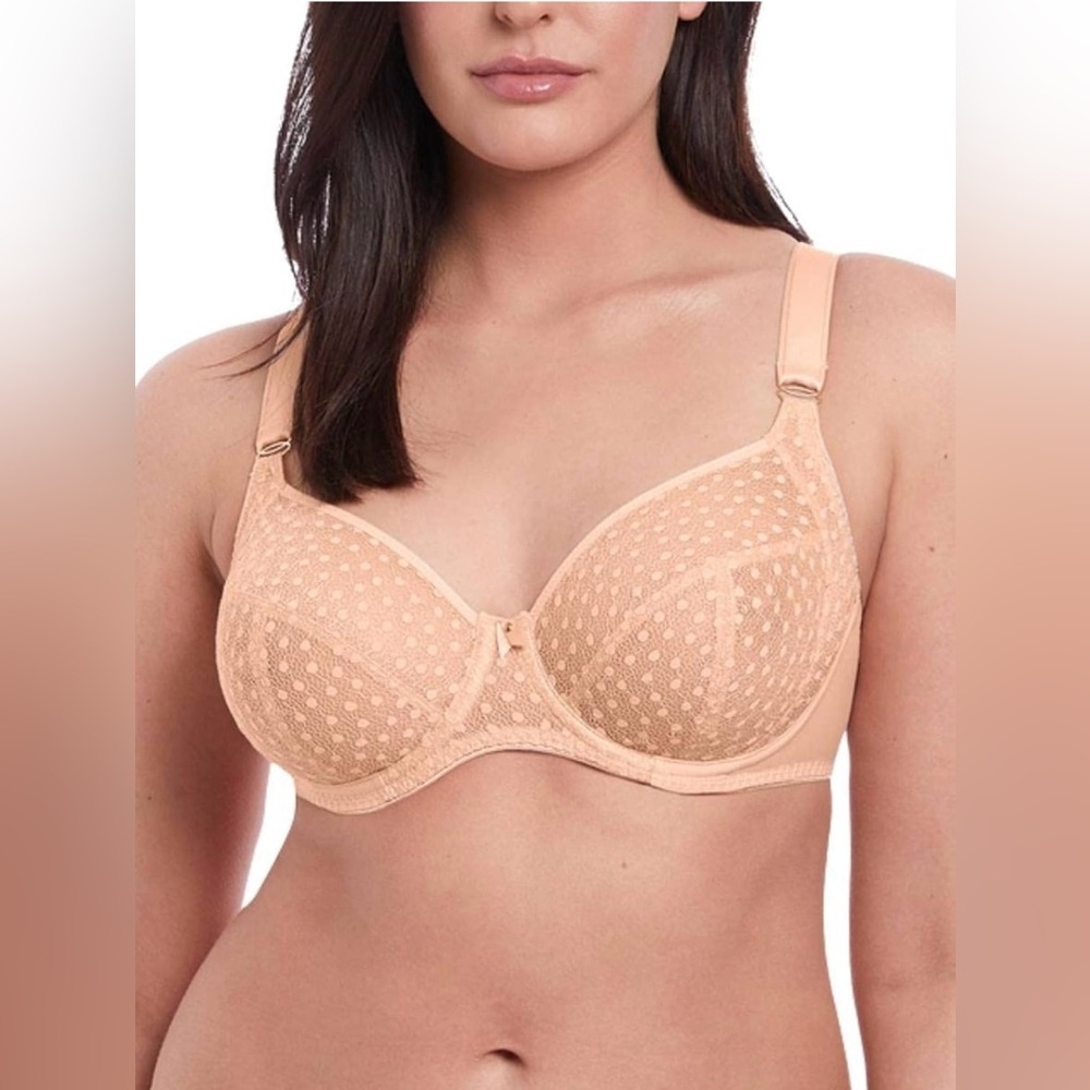 FREYA Starlight Side Support Bra Size 34J Caramel Tan Nude Cream Polka Dot